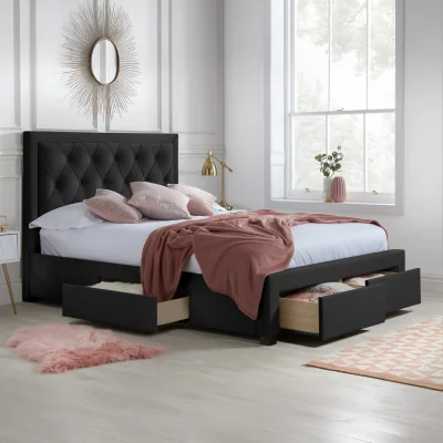 Happy Beds Woodbury - Super King Size - 4 Drawer Storage Bed - Black - Velvet - 6ft - Happy Beds