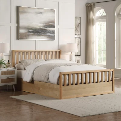 Happy Beds Alyn - Double - Ottoman Storage Bed - Oak - Wooden - 4ft6 - Happy Beds