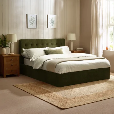 Happy Beds Peggy - Double - Ottoman Storage Bed - Olive - Fabric - 4ft6
