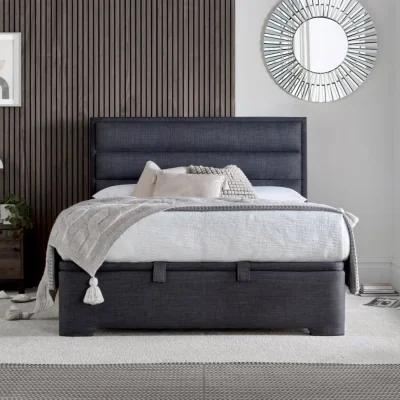 Happy Beds Kirkby - King Size - Fabric Ottoman Storage Bed - Slate Grey - Fabric - 5ft - Happy Beds