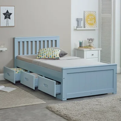 Happy Beds Mission - Single - Storage Bed - Blue - Wood - 3ft - Happy Beds