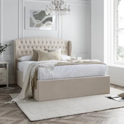 Happy Beds Warwick – King Size – Ottoman Storage Bed – Oatmeal – Velvet – 5ft - Happy Beds