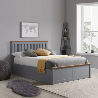 Happy Beds Phoenix - Single - Stone Grey Wooden Ottoman Storage Bed Frame - Slatted Headboard - 3ft - Happy Beds