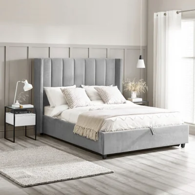 Happy Beds Taylor - Double - Winged Ottoman Storage Bed - Grey - Fabric - 4ft6