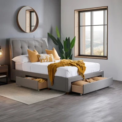 Happy Beds Shelby - King Size - 3 Drawer Storage Bed - Grey - Fabric - 5ft - Happy Beds
