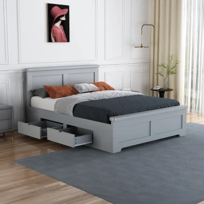 Happy Beds Conway - King-Size - Storage Bed with 4 Drawers - Grey - Wooden - 5ft - Happy Beds