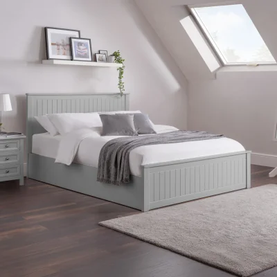 Happy Beds Maine - Double - Ottoman Storage Bed - Light Grey - Wooden - 4ft6 - Happy Beds