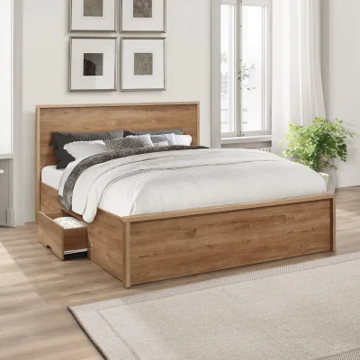 Happy Beds Stockwell - King Size - Storage Bed - Oak - Wood - 5ft - Happy Beds
