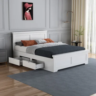 Happy Beds Conway - Double - Storage Bed with 4 Drawers - White - Wooden - 4ft6 - Happy Beds