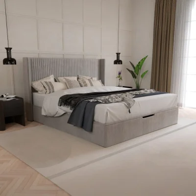 Happy Beds Hartley - King Size - Winged Ottoman Storage Bed - Taupe - Fabric - 5ft