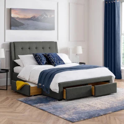 Happy Beds Fullerton - Double - Storage Bed with 4 Drawers - Dark Grey - Fabric - 4ft6