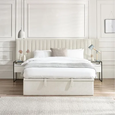 Happy Beds Paige - King - Ottoman Storage Hotel Bed - White - Fabric - 5ft - Happy Beds