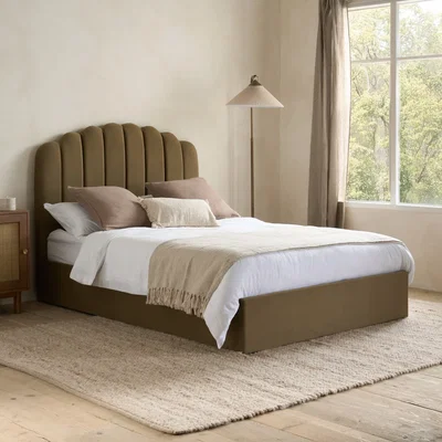 Happy Beds Monaco - Double - Fabric Ottoman Storage Bed - Warm Olive Green - Fabric - 4ft6 - Happy Beds
