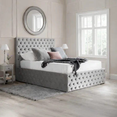Happy Beds Kingston – King Size – Quilted Ottoman Storage Bed – Grey – Velvet – 5ft - Happy Beds