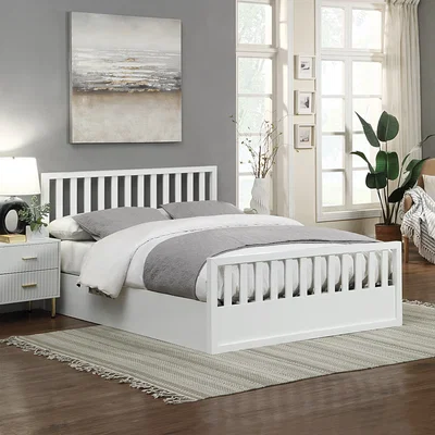Happy Beds Alyn - Double - Ottoman Storage Bed - White - Wooden - 4ft6 - Happy Beds