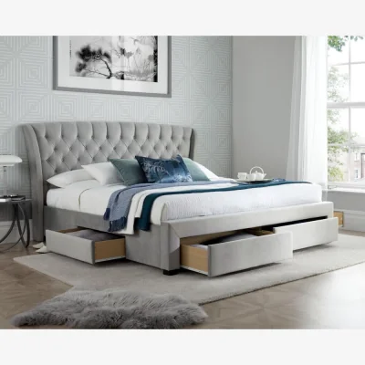 Happy Beds Newton - Double - 4-Drawer Storage Bed - Grey - Velvet - 4ft6 - Happy Beds