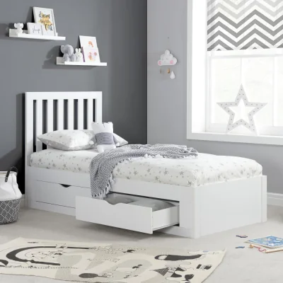 Happy Beds Appleby - Single - 4 Drawer Storage Bed - White - Wood - 3ft - Happy Beds