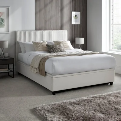 Happy Beds Avery - Double - Ottoman Storage Bed - White - Fabric - 4ft6 - Happy Beds