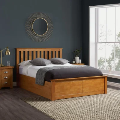 Happy Beds Phoenix - Small Double - Oak Finish Wooden Ottoman Storage Bed Frame - 4ft -Happy Beds