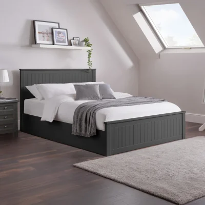 Happy Beds Maine - Double - Ottoman Storage Bed - Dark Grey - Wooden - 4ft6 - Happy Beds