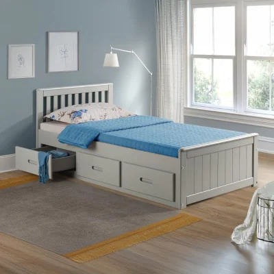 Happy Beds Mission - Single - Storage Bed - Grey - Wood - 3ft - Happy Beds