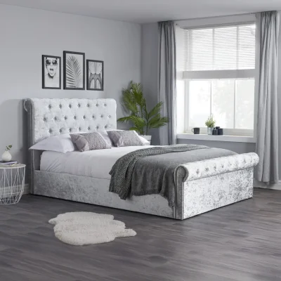 Happy Beds Sienna - King Size - Ottoman Bed - Light Grey - Crushed Velvet - 5ft - Happy Beds
