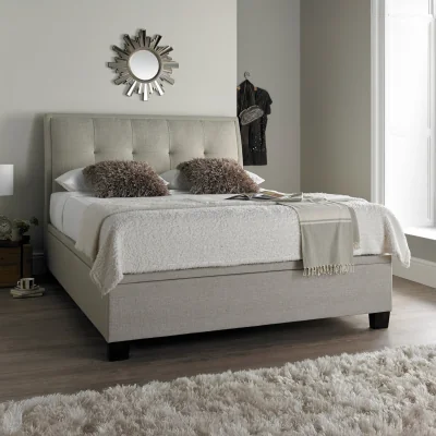 Happy Beds Accent - King Size - Ottoman Storage Bed - Neutral Oatmeal - Fabric - 5ft - Happy Beds