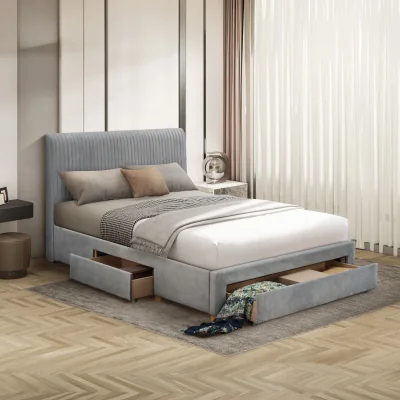 Happy Beds Drury - Double - 3 Drawer Storage Bed - Grey - Fabric - 4ft6 - Happy Beds
