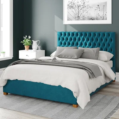 La Redoute Monroe Plush Velvet Storage Ottoman Bed with Chesterfield Upholstered Headboard