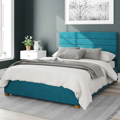 La Redoute Kelly Velvet Storage Ottoman Bed with Modern Horizontal Upholstered Headboard