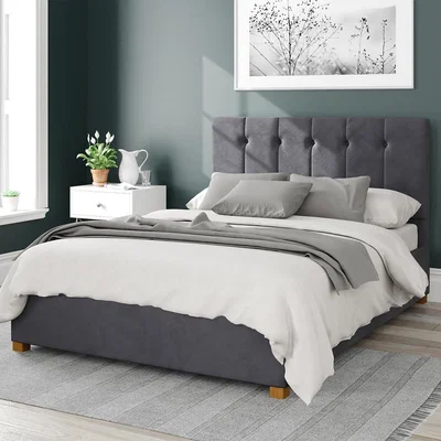La Redoute Hepburn Plush Velvet Storage Ottoman Bed with Vertical Buttoned Upholstered Headboard
