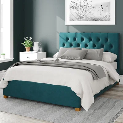 La Redoute Olivier Plush Velvet Storage Ottoman Bed with Button Tufted Upholstered Headboard