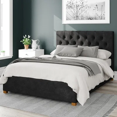 La Redoute Olivier Linen Storage Ottoman Bed with Button Tufted Upholstered Headboard
