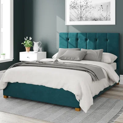 La Redoute Hepburn Plush Velvet Storage Ottoman Bed with Vertical Buttoned Upholstered Headboard