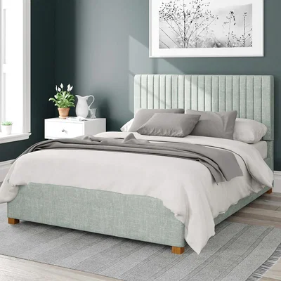 La Redoute Grant Pure Pastel Cotton Storage Ottoman Bed With Vertical Upholstered Headboard