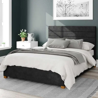 La Redoute Kelly Linen Storage Ottoman Bed with Modern Horizontal Upholstered Headboard