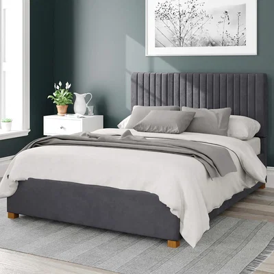 La Redoute Grant Plush Velvet Storage Ottoman Bed with Vertical Upholstered Headboard