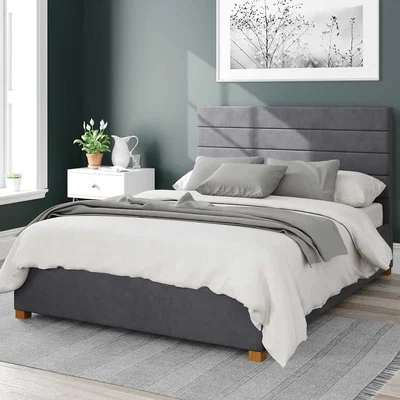 La Redoute Kelly Velvet Storage Ottoman Bed with Modern Horizontal Upholstered Headboard