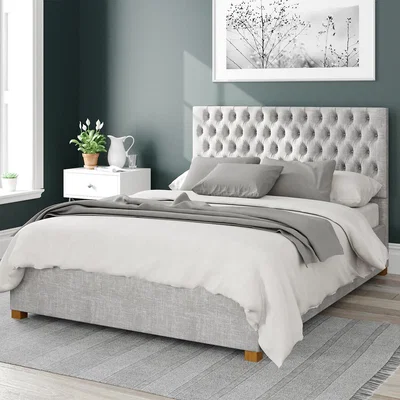 La Redoute Monroe Pure Pastel Cotton Storage Ottoman Bed with Chesterfield Upholstered Headboard