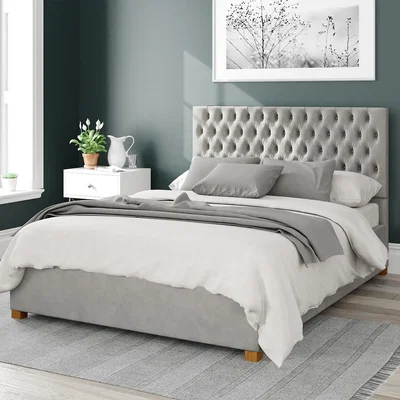 La Redoute Monroe Plush Velvet Storage Ottoman Bed with Chesterfield Upholstered Headboard