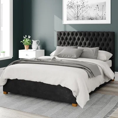 La Redoute Monroe Linen Storage Ottoman Bed with Chesterfield Upholstered Headboard