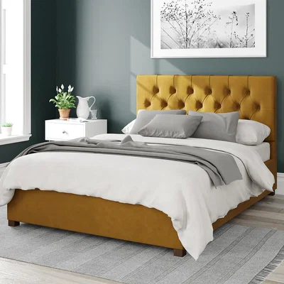 La Redoute Olivier Plush Velvet Storage Ottoman Bed with Button Tufted Upholstered Headboard