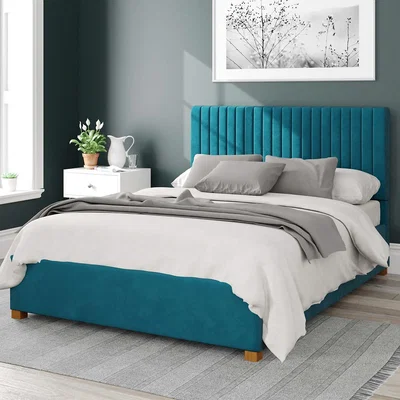 La Redoute Grant Plush Velvet Storage Ottoman Bed with Vertical Upholstered Headboard