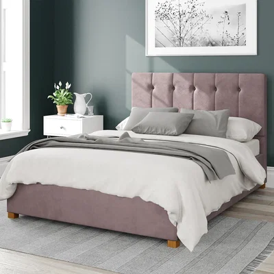 La Redoute Hepburn Plush Velvet Storage Ottoman Bed with Vertical Buttoned Upholstered Headboard