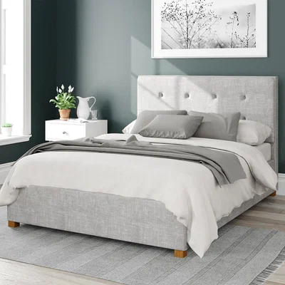 La Redoute Presley Pure Pastel Cotton Storage Ottoman Bed with Studded Upholstered Headboard