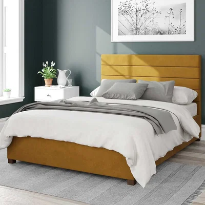 La Redoute Kelly Velvet Storage Ottoman Bed with Modern Horizontal Upholstered Headboard