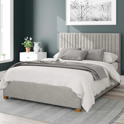La Redoute Grant Plush Velvet Storage Ottoman Bed with Vertical Upholstered Headboard