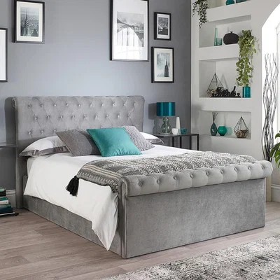 La Redoute Chesterfield Crushed Velvet Storage Ottoman Bed with Scroll Top