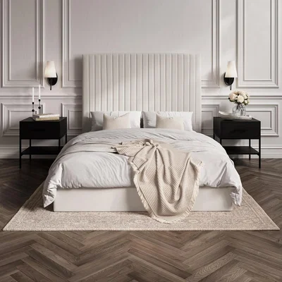 La Redoute Luciana Soft Woven Ottoman Storage Bed with Tall Fluted Headboard