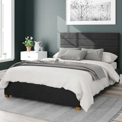 La Redoute Kelly Velvet Storage Ottoman Bed with Modern Horizontal Upholstered Headboard